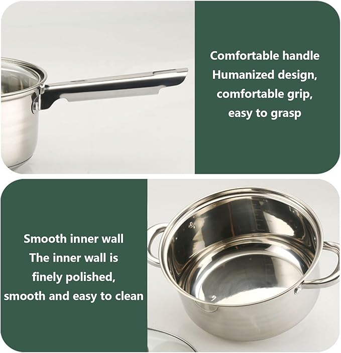 12pcs Pots and Pans Set Non Stick Stainless Steel Kitchen Cookware Sets Induction with Visual Lid Cooking Set Includes Soup Pot Frying Pan Milk Pot for Oven &amp Dishwasher SafeC