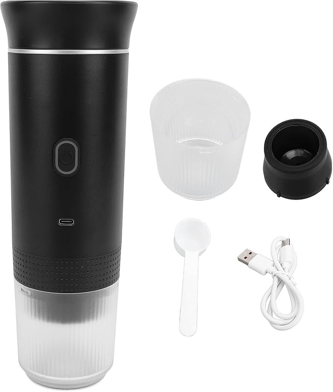 Portable Coffee Maker Rechargeable Electric Handheld Machine Black Compact and Lightweight - One Button Operation Rich Flavor Extraction Ideal for Travel and Car Use (Black)