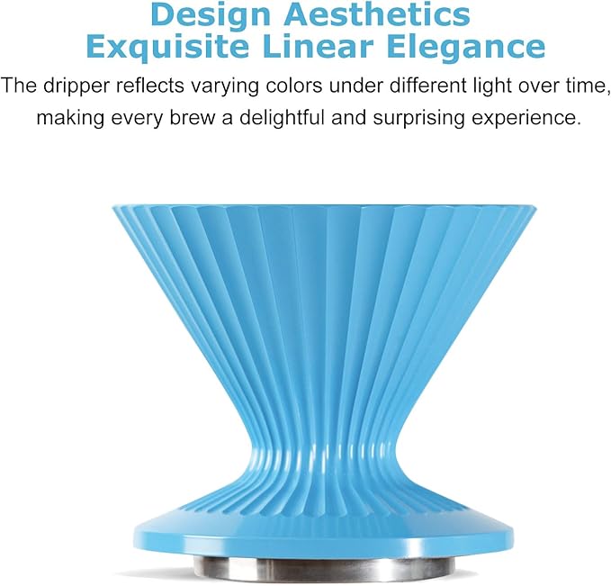 Pour Over Coffee Dripper Drip Coffee Pour Over Maker Resuable Blossom Cone Funnel Stainless Steel Metal Coffee Filter for Travel Camping Office Home Coffee Maker Brew (Sky Blue)