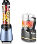 La Reveuse 300W Personal Size Blender (Light Blue) + La Reveuse 2-Cup Mini Food Chopper (Metallic Grey)