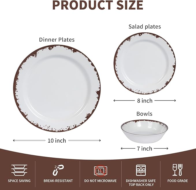 Melamine Dinnerware Set-12 Piece Melamine Plates and Bowls Set for 4Lightweight yet Durable Dish SetCamping/RV Unbreakable Serving Dishes Dishwasher Safe Off White