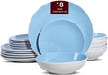 Stoneware Coupe Shape 18pc Dinnerware Set Outside White + Inside Blue
