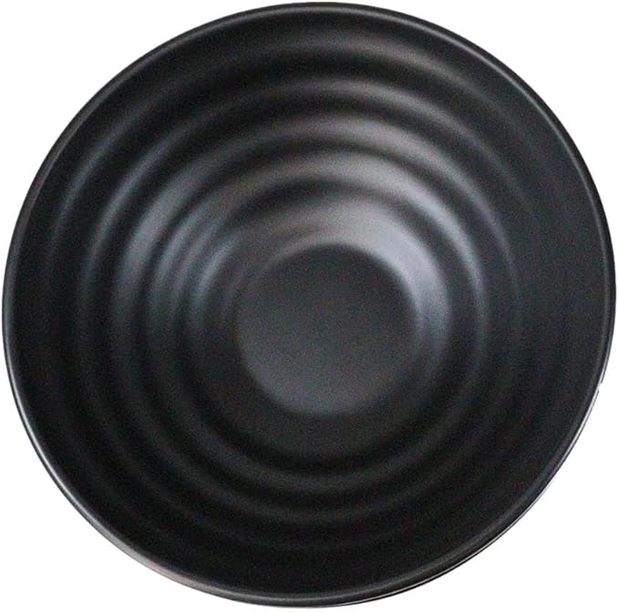 Ebros Gift Contemporary Ridged Matte Black Melamine Series Dinnerware Serveware Kitchenware Set Japanese Chinese Restaurant Supply (Pack Of 6 Round Ramen Soup Pasta Salad Bowls 40oz)