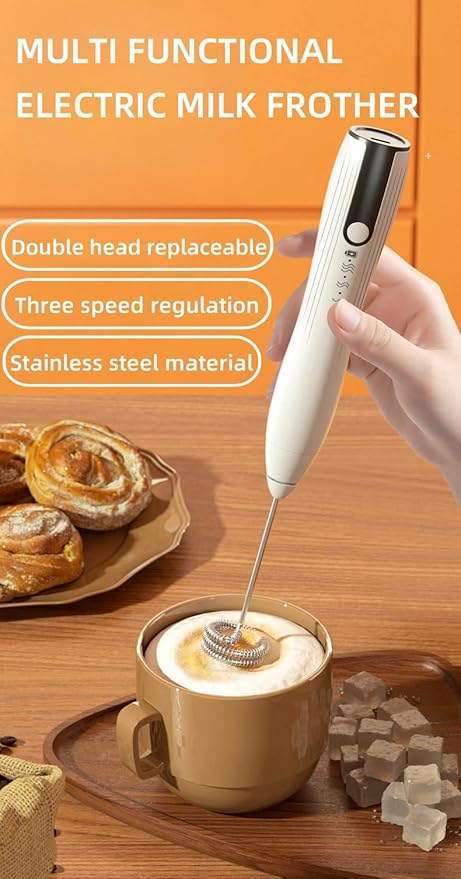 Immersion Blender Handheld 2-in-1 Hand Blender Electric with USB Rechargeable 3 Speeds Stainless Steel Blade Stick Blender with Whisk for Coffee LatteHot Chocolate Egg (Black)