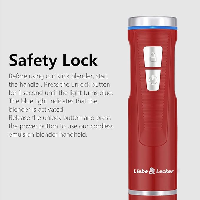 Liebe&ampLecker Immersion Blender Handheld Cordless 3 in 1 Cordless Hand Blender 8 Speed Emulsion Blender Handheld with Whisk Milk Frother for Soup Smoothie Red