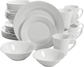 Unknown1 30 Piece Ceramic Dinnerware Set in White Solid Modern Contemporary Round Microwave Safe