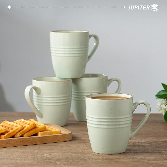 Famiware Jupiter 12-Piece Dinnerware Sets 4-Piece Pasta Bowls 4-Piece 14 oz Mug Set 20-Piece Stoneware Dinnerware Sets Light Green