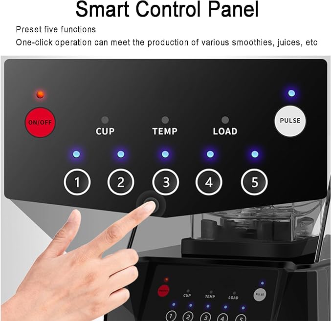 Professional Smoothie Blender Commercial Countertop Blender with Shield Quiet Sound Enclosure Electric Smoothie Maker Automatic Cleaning Fruit Juicer Ice Crusher for Home Restaurants Hotels