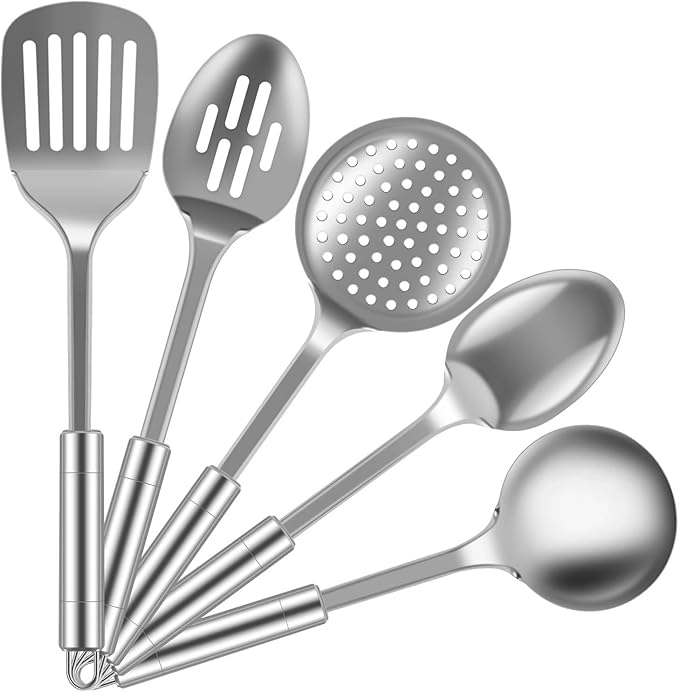 5Pcs Kitchen Cooking Utensils Set Durable Stainless Steel Tools Washable Spoons Spatula Gadgets