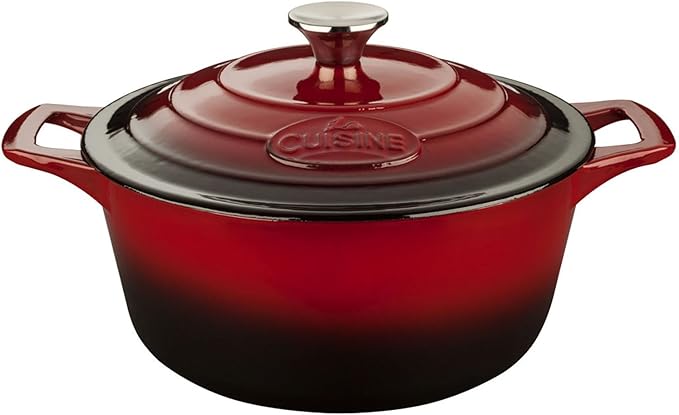 La Cuisine LC 2600 5 Piece Enameled Cast Iron Round Casserole Cookware Set Red
