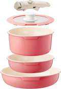 IKTU Ceramic Pots and Pans Set Non Stick Pink 5Pcs Nonstick Cookware Set with Detachable Handle RV Camping Induction Kitchen Cookware Set Non Stick PFAS PFOA &amp PTFE Free