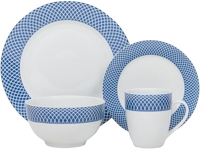 Pemberly Row Porcelain Dinner Set 16 Piece Porcelain Blue Diamond