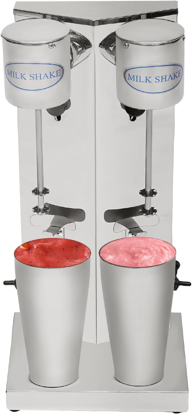 Milkshake Machine Double Head Milkshake Maker Machine with 2 Stainless Steel Cups Two Speed Commercial Stainless Steel Milk Shake Machine Smoothie Ice Cream Mixer for Commercial/Home