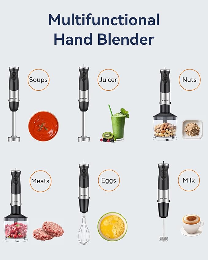 Immersion Blender Handheld 1000W 5 in 1 Corded Stick Hand Blender Kitchen with 12 Speed BPA-Free Mixing Beaker Chopper Whisk Milk Frother Perfect Emulsifier for Soup Baby Food Sauce Puree