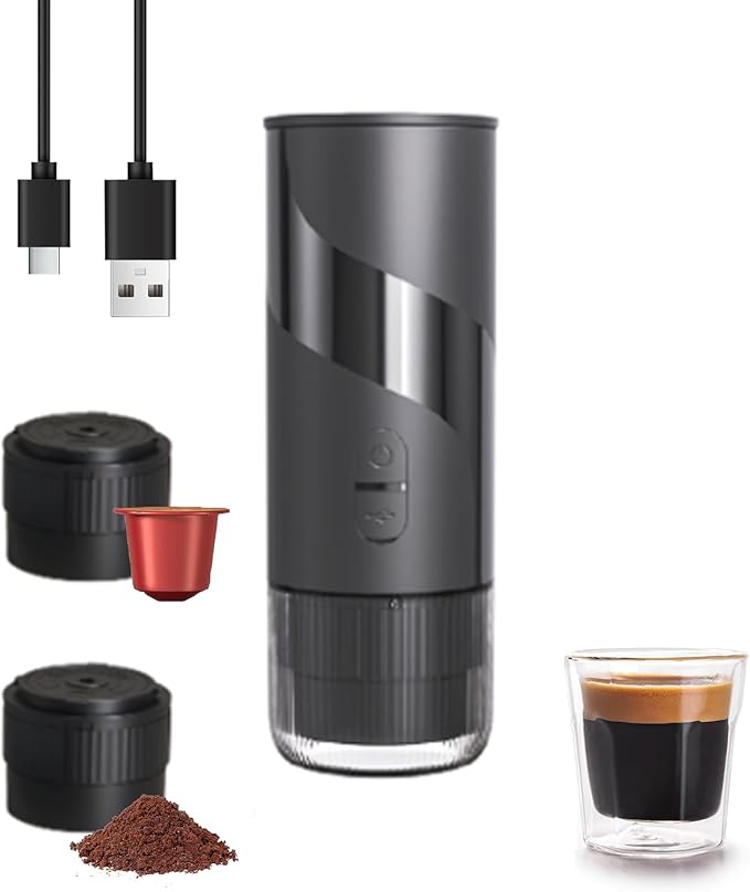 BestYiJo Portable Electric Espresso Machine 20 Bar Pressure Coffee Maker for Camping &amp Office USB-C Rechargeable Compatible with Ground Coffee &amp NS Capsules – Compact Design for Travel Hik