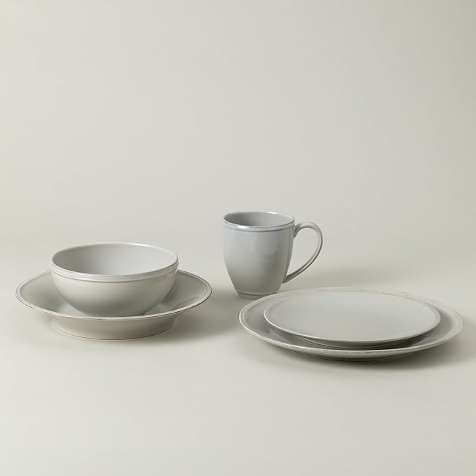 Costa Nova Ceramic Stoneware 5-Piece Place Setting Service for 1 - Friso Collection Grey | Microwave &amp Dishwasher Safe Dinnerware Set | Food Safe Glazing | Restaurant Quality Tableware