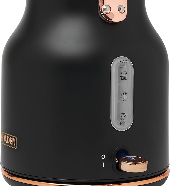 Haden Heritage 4 Slice Wide Slot Stainless Steel Toaster Bundled with 1.7 Liter Stainless Steel Electric Water Kettle Black &amp Copper