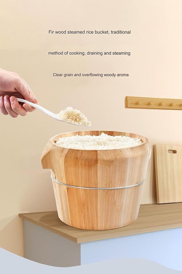 1 Set of Wooden Rice Barrel Rice Steaming Barrel Rice Mixing Barrel with Lid Suitable for Home Kitchen Restaurant(21 * 17cm)