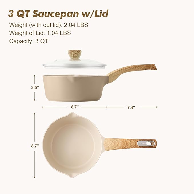 SENSARTE Ceramic Nonstick Sauce Pan with Lid 3.0 Quart Saucepan with Double Spout Large Cooking Pot Non toxic Kitchen Sauce Pot Non stick Saucier Pan Induction Cookware PFOA PTFE PFAS Free
