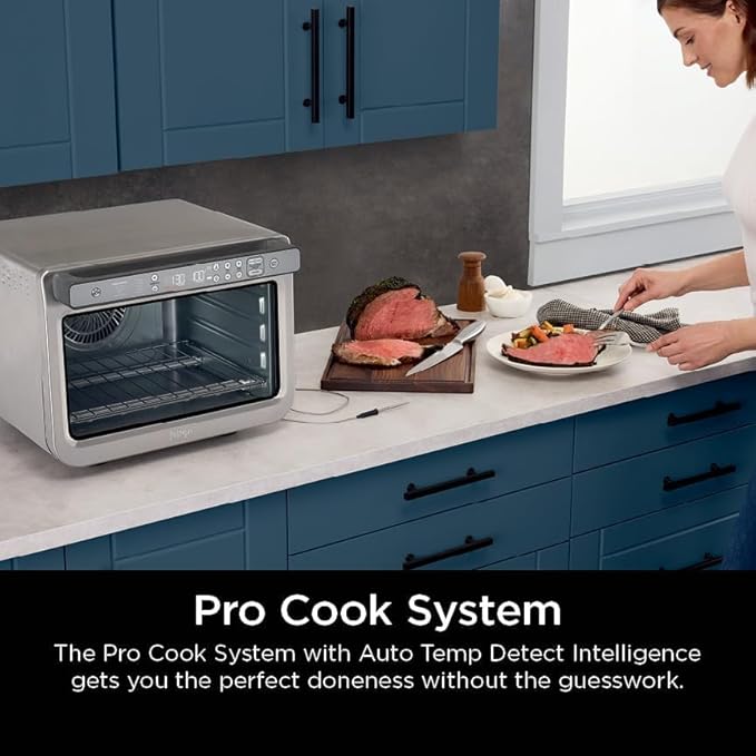 Ninja Prestige Smart XL with Pro Cook System 10-in-1 Air Fry Digital Countertop Convection Toaster Oven with Air Fry Broil &amp Bake Pro Cook Thermometer 1800 Watts Stainless Steel DT551 (Renewe