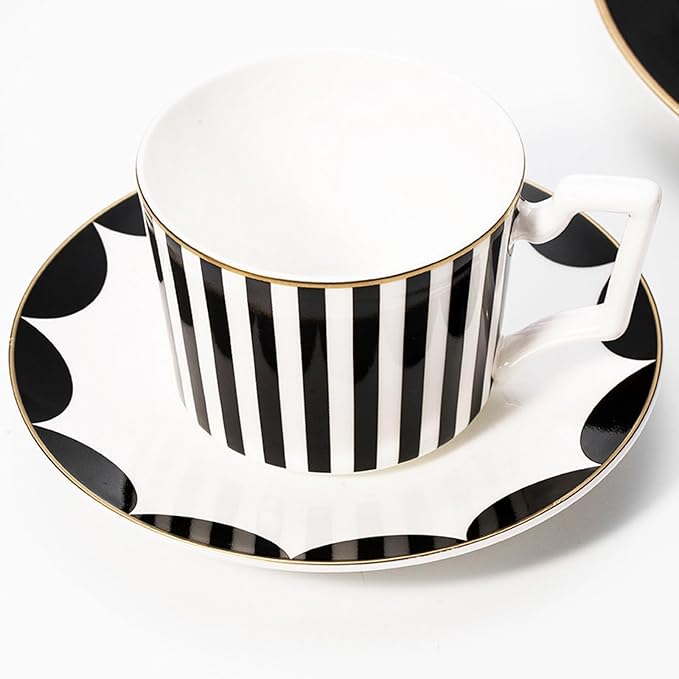 European Style Dinnerware Set Service for 6 Bone China Dinnerware Sets Unbreakable Porcelain Dinner Sets Coffee Cup and Saucer Tableware Set Steak Dinner Plates Dish Set Black copper coin-04