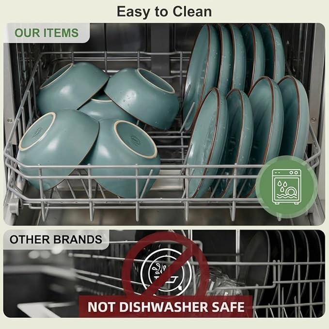 Melamine Dinnerware Sets 12 Piece Unbreakable Plates &amp Bowls Sets Lightweight Shatterproof Durable Dishware for Camping Picnic Party (Dusty Teal)