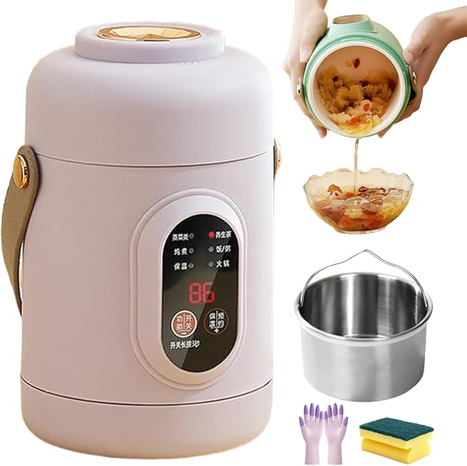 Multifunctional Health Pot 500W Portable Mini Electric Cooker with Ceramic Glaze Inner &amp Steamer 12-Hour Timer Keep-Warm for Soup Noodles in Dorm Office Travel (Purple800ml)