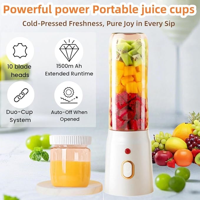 450ml Portable Electric JuicerUSB-Powered Electric Fruits Juicer for Juice Smoothies Shakes - Rechargeable Cordless Design Easy-Clean with Travel Lid