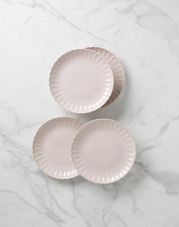 Lenox Dinnerware Set French Perle Scallop Blush 12-Piece Set Service For 4 Stoneware Dishwasher Safe Microwave Safe Plates and Bowls sets Dish Set Plate Set Home And Kitchen (Pink 12 Piece)