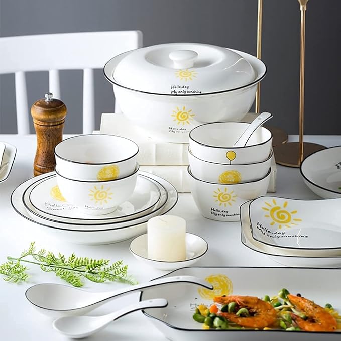 Dinnerware Set Dinner Party Tableware Service Set 36PCS Ceramic Dinnerware Set Bone China Tableware Dishes Plates Ceramic Combination Dinner Service Set Porcelaine Servic