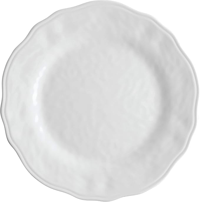 UPware 12 Piece Dimple Melamine Dinnerware Sets Outdoor Dishes Set Plates and Bowls Sets Service for 4 White