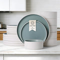 MONITO Ceramic Dinnerware Sets for 4 18PCS Stoneware Plates and Bowls Sets Reactive Glaze Dish Set Chip and Scratch Resistant Double Microwave and Dishwasher Safe White Cyan