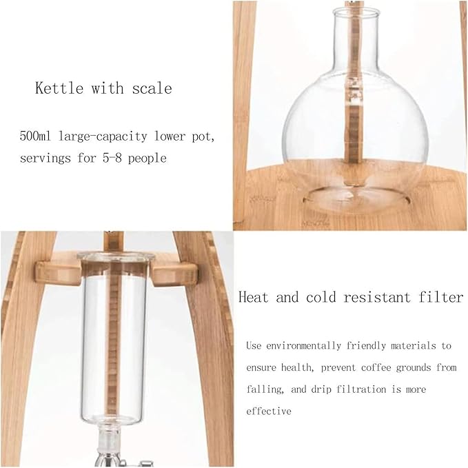 WIKINK Cold Brew Drip Tower 500ml Cold Brew Drip Coffee Maker with Adjustable Dripper Detachable Glass Cold Brew Maker with Slow Drip Technology for Cafe Home Kitchen