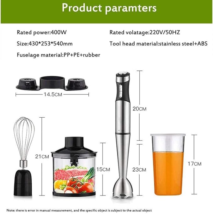 Immersion Hand Blender4 in 1 Stick Mixerwith Food Processor Chopper BeakerEgg Whisk