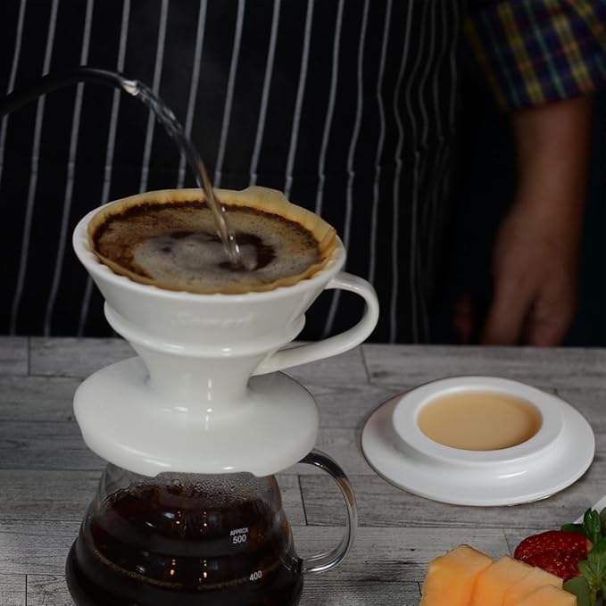 Pour over Coffee Dripper Set V Shape Size 2 Fine Ceramic Dripper + Drip Tray