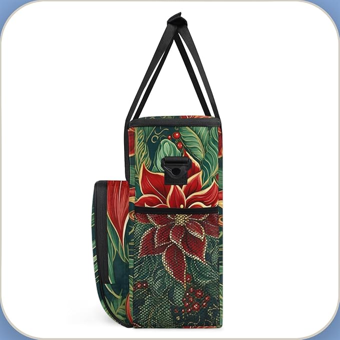 Holly Berry Flowers Coffee Maker Carrying Bag Xmas Flowers Travel Storage Bag Compatible with K-Mini or K-Mini Plus Single Serve Coffee Brewer Carrying Case with Multiple Pockets &amp Shoulder Stra