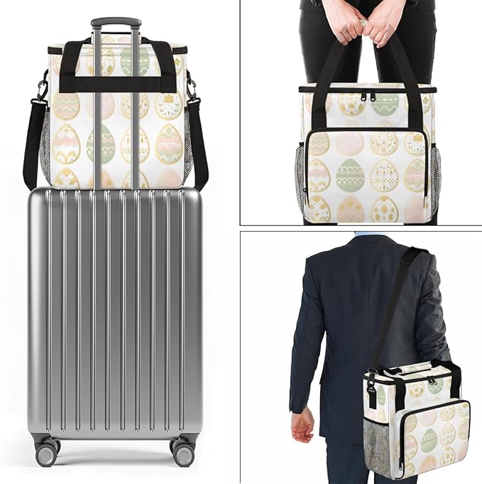Oil Painting Floral Coffee Maker Carrying Bag Easter Egg Travel Storage Bag Compatible with K-Mini or K-Mini Plus Single Serve Coffee Brewer Carrying Case with Multiple Pockets &amp Shoulder Strap
