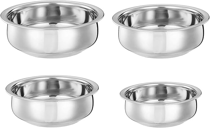 Cos route Stainless Steel Handi Set (4 Pieces 800ml 1100ml 1400ml and 1800ml) Cookware Set Steel Handi Set