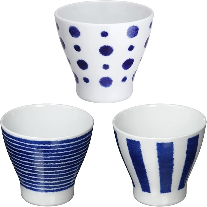 [Amazon.co.jp Exclusive] Hasami Ware 30199 Dinnerware Set Indigo Dye Cup Small Pot Cup Set of 3 Diameter Approx. 3.1 x Height 3.1 inches (9 x 8 cm) Japanese Tableware Porcelain Microwave
