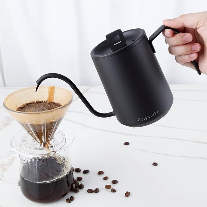 Easyworkz Gooseneck Pour Over Coffee Kettle 20 oz Stainless Steel Hand Drip Coffee Pot With Long Narrow Spout Matte Black