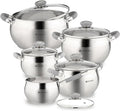 Daniks Modern 10-Piece Stainless Steel Cookware Set with Glass Lids Includes Saucepan Tri-Ply Bases for Even Heating Induction Compatible Dishwasher Safe Heatproof Handles