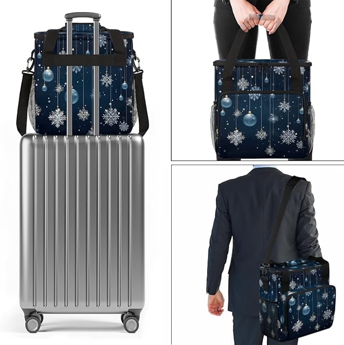 Christmas Snowflakes Coffee Maker Carrying Bag Xmas Snowflakes Travel Storage Bag Compatible with K-Mini or K-Mini Plus Single Serve Coffee Brewer Carrying Case with Pockets &amp Shoulder Strap
