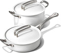Risa Induction Cookware Pot and Pan Set - Nonstick Ceramic Coating Stainless Steel Handle Cookware Set - 10 inch Pot 11 Inch Pan w/Lid - Natural Ivory - Kitchen Sets for Cooking