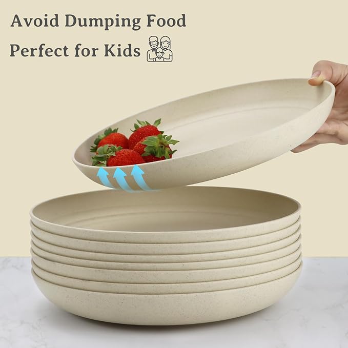 Wrova wheat straw bowls and plates sets with 12oz cups - unbreakable dinnerware sets of 22 - Beige series 2