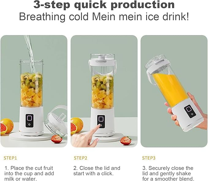 Portable Blender - 3inch Juice Mixer Cup for Drinks Cordless Drink Maker with Rechargeable Battery Leak-Proof Lid Personal Smoothies Fruit Juice Food Blending and Travel