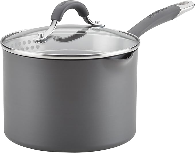 Circulon Radiance Hard-Anodized Nonstick Straining Saucepan 3-Quart Gray