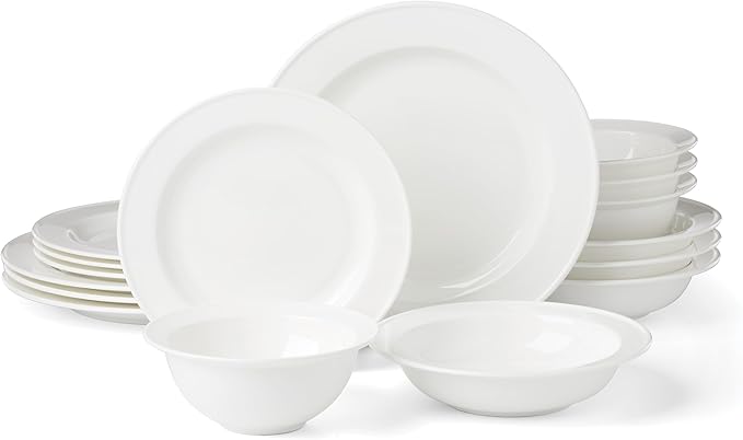Lenox Dinnerware Sets Studio 1414 Rimmed 16-Piece Dinnerware Set Service For 4 Bone China Material Dishwasher Safe Microwave Safe Plates Bowls Plates And Bowls Dinner Dishes (White 16 Piece)