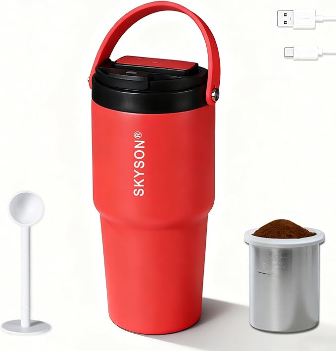 Portable Coffee Maker Mug for TravelMini Espresso Coffee Machine20 oz Thermos Cup with Lid Fast Extraction Electric Filter BrewerInsulated Stainless Steel Tumbler(Red)