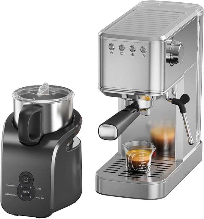 Espresso Machine &amp Electric Milk Frother Steamer Coffee Maker for Latte &amp Cappuccino 1450W Semi-Automatic Coffee Machine with 34oz Removable Water Tank Stainless Steel