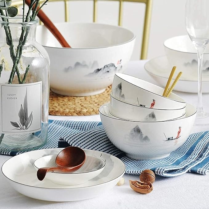 Elegant Dinnerware Set Dinner Plates Bowls Set Porcelain Dishes Dinner Sets Chinese Style Dinner Plates And Bowls In Glazed Microwave Dishware Safe Service For 6/8/10/118Pcs